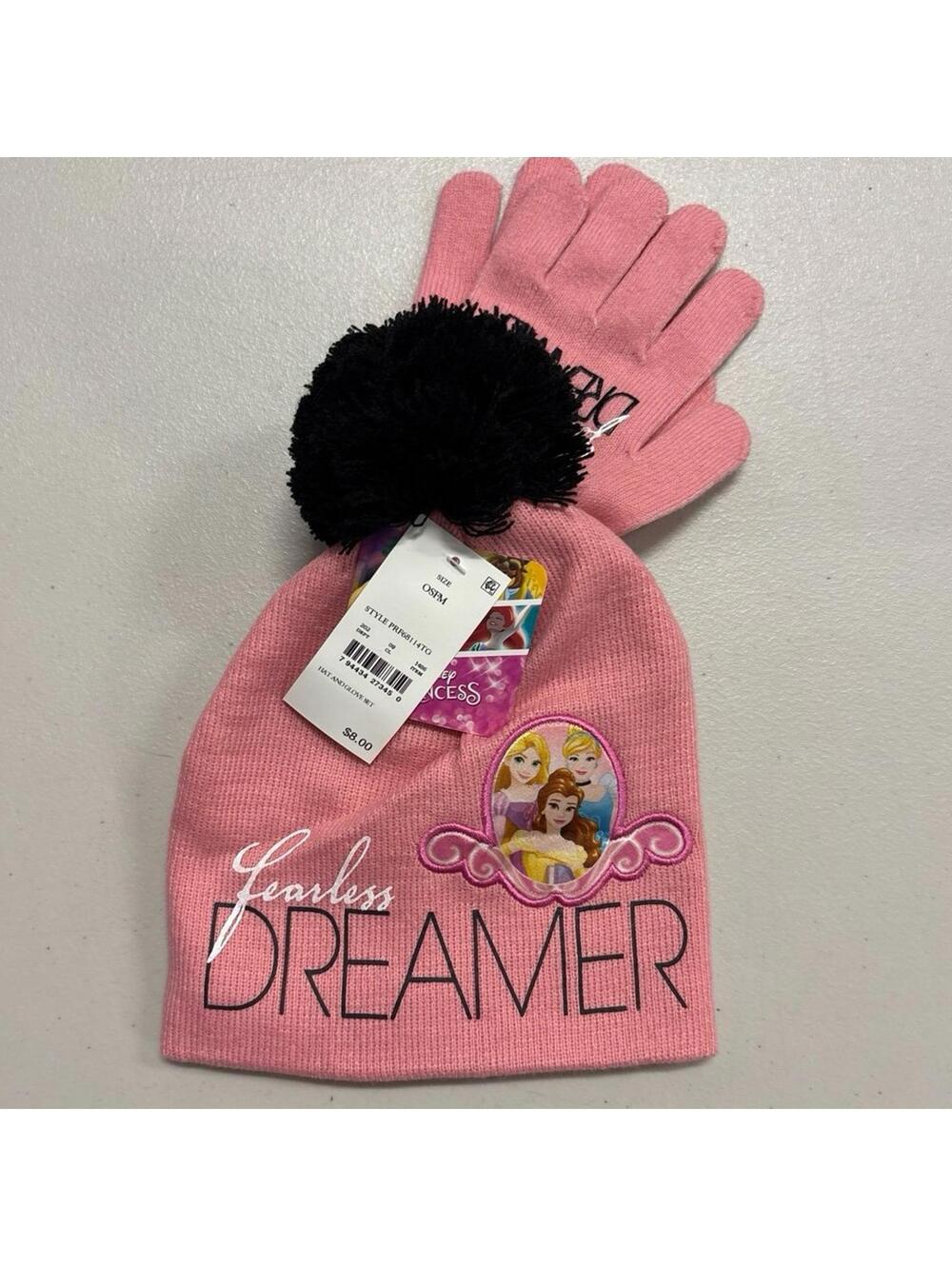 NWT Disney Princess Cinderella Belle Aurora Winter hat beanie and gloves OSFM